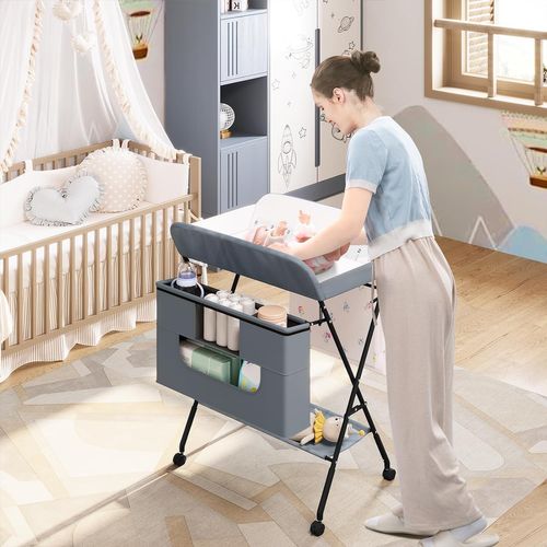 Royalbell ®2 En 1,Table à Langer Pliable,Commode à Langer Mobile Et Multifonctionne Réglable En