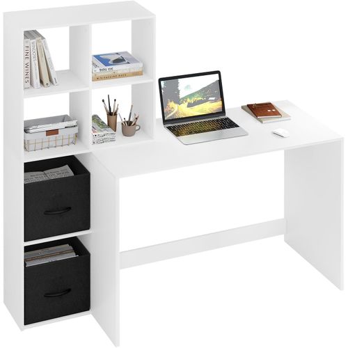Table Avec Rangement Cubiques, Tiroirs En Tissu, Bureau D'ordinateur Avec Étagères, 140x50cm, Blanc
