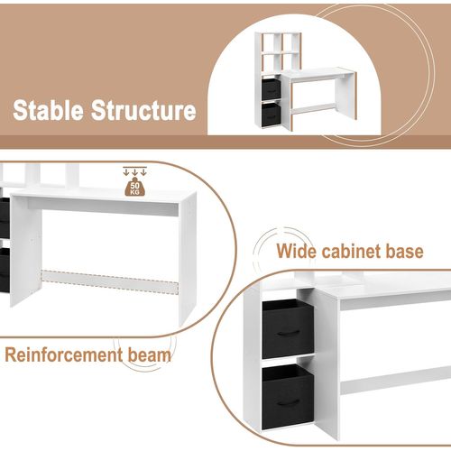Table Avec Rangement Cubiques, Tiroirs En Tissu, Bureau D'ordinateur Avec Étagères, 140x50cm, Blanc