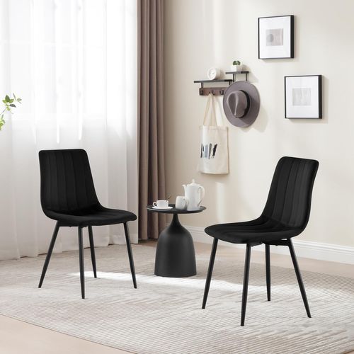 Lot De 4 Chaises De Salle à Manger Rembourrée En Velours, 4 Pieds En Métal, Noir
