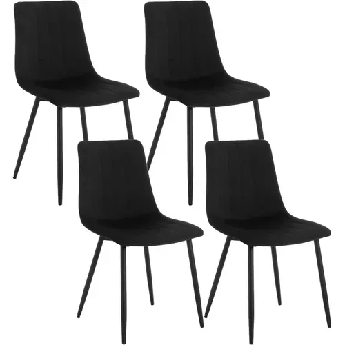 Lot De 4 Chaises De Salle à Manger Rembourrée En Velours, 4 Pieds En Métal, Noir