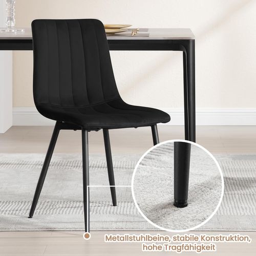 Lot De 4 Chaises De Salle à Manger Rembourrée En Velours, 4 Pieds En Métal, Noir