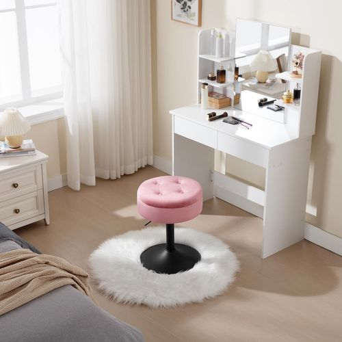 Tabouret Coiffeuse En Velours Réglable En Hauteur Pivotant Rose