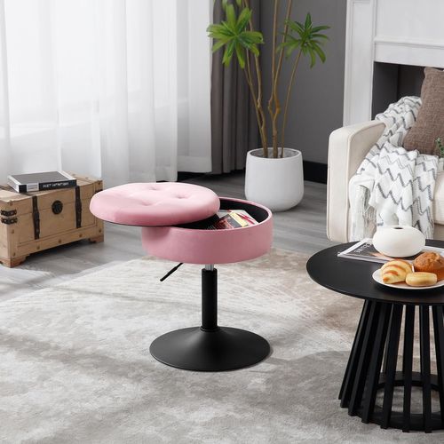Tabouret Coiffeuse En Velours Réglable En Hauteur Pivotant Rose