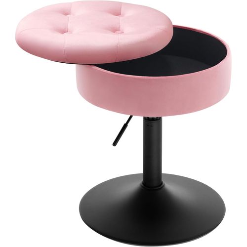 Tabouret Coiffeuse En Velours Réglable En Hauteur Pivotant Rose