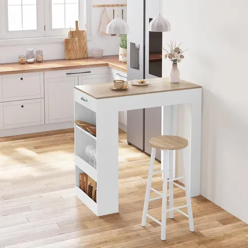 Table De Bar,table à Manger Avec 1 Tiroir+3 Compartiments Ouverts,en Bois,blanc+chêne Clair