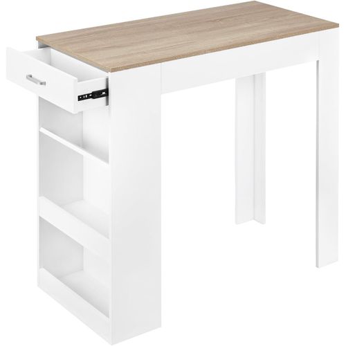 Table De Bar,table à Manger Avec 1 Tiroir+3 Compartiments Ouverts,en Bois,blanc+chêne Clair