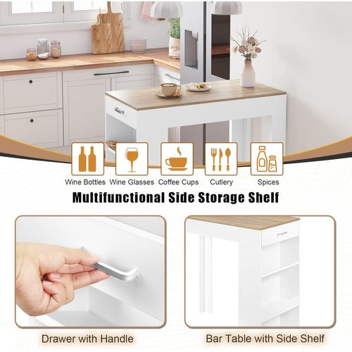 Table De Bar,table à Manger Avec 1 Tiroir+3 Compartiments Ouverts,en Bois,blanc+chêne Clair