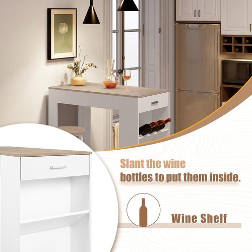 Table De Bar,table à Manger Avec 1 Tiroir+3 Compartiments Ouverts,en Bois,blanc+chêne Clair