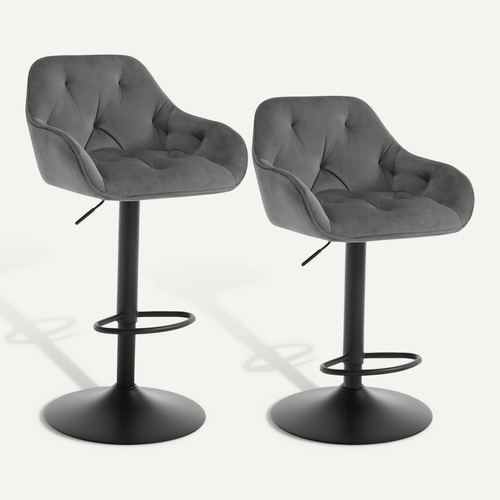 Lot De 2 Tabouret Bar Haute, Chaise Cuisine Pivotante, Hauteur Réglable, En Velours, Gris Foncé