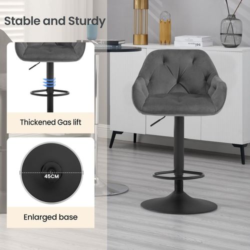 Lot De 2 Tabouret Bar Haute, Chaise Cuisine Pivotante, Hauteur Réglable, En Velours, Gris Foncé