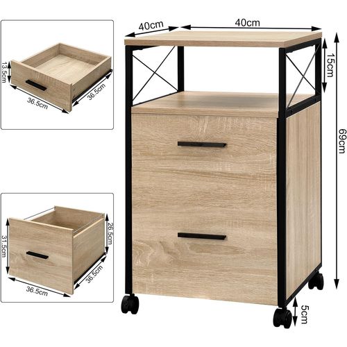 Caisson De Bureau à Roulettes,Meuble De Rangement à 2 Tiroirs Avec 1 Compartiment Ouvert,Bois Clair