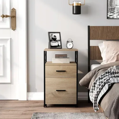 Caisson De Bureau à Roulettes,Meuble De Rangement à 2 Tiroirs Avec 1 Compartiment Ouvert,Bois Clair