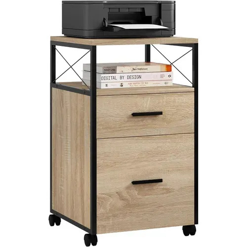 Caisson De Bureau à Roulettes,Meuble De Rangement à 2 Tiroirs Avec 1 Compartiment Ouvert,Bois Clair