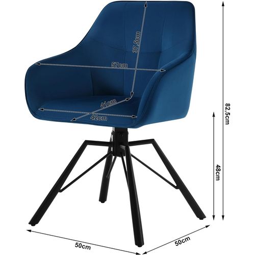 Lot De 2 Chaise Pivotante à 360°, Chaise Salle à Manger Rembourrée, Scandinave, En Velours, Bleu