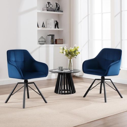 Lot De 2 Chaise Pivotante à 360°, Chaise Salle à Manger Rembourrée, Scandinave, En Velours, Bleu