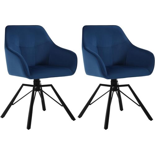 Lot De 2 Chaise Pivotante à 360°, Chaise Salle à Manger Rembourrée, Scandinave, En Velours, Bleu