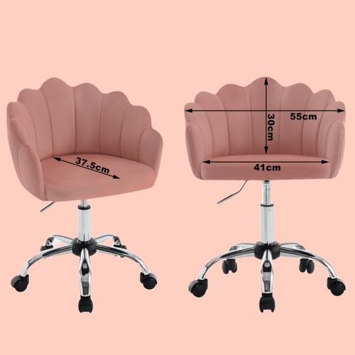 Chaise Bureau Pivotante,Chaise Coiffeuse En Velours,Avec Dossier En Pétale,Hauteur Réglable,Rose