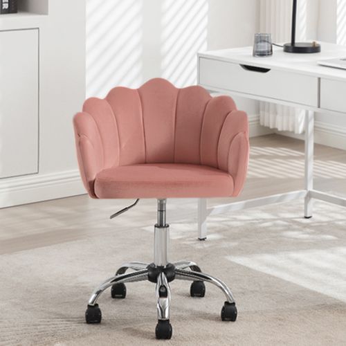 Chaise Bureau Pivotante,Chaise Coiffeuse En Velours,Avec Dossier En Pétale,Hauteur Réglable,Rose