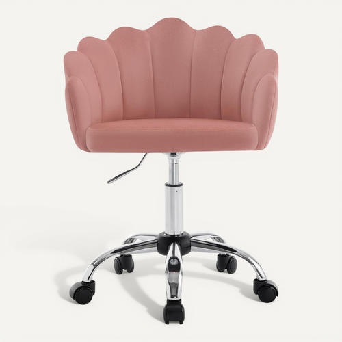 Chaise Bureau Pivotante,Chaise Coiffeuse En Velours,Avec Dossier En Pétale,Hauteur Réglable,Rose