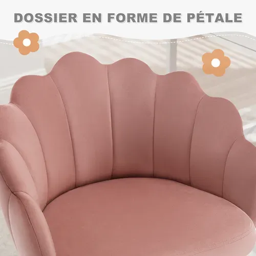 Chaise Bureau Pivotante,Chaise Coiffeuse En Velours,Avec Dossier En Pétale,Hauteur Réglable,Rose