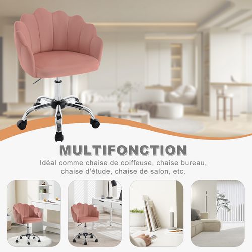 Chaise Bureau Pivotante,Chaise Coiffeuse En Velours,Avec Dossier En Pétale,Hauteur Réglable,Rose