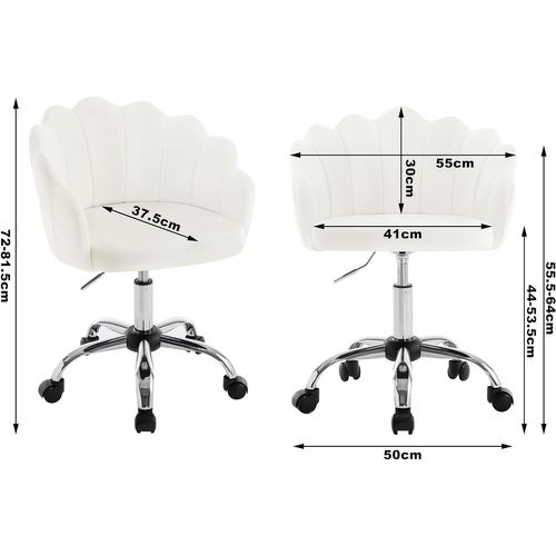 Chaise Bureau Pivotante, Chaise Coiffeuse Velours, Avec Dossier En Pétale, Crème Blanc