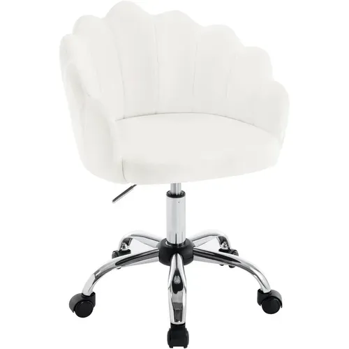 Chaise Bureau Pivotante, Chaise Coiffeuse Velours, Avec Dossier En Pétale, Crème Blanc