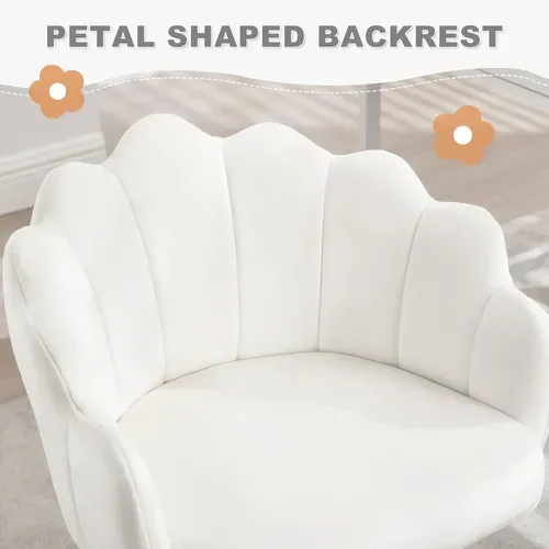 Chaise Bureau Pivotante, Chaise Coiffeuse Velours, Avec Dossier En Pétale, Crème Blanc