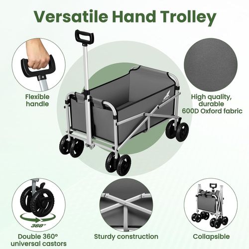 Chariot De Jardin Pliable,chariot Avec 4 Roues,chariot à Roulettes,en Tissu Oxford+métal,gris Foncé