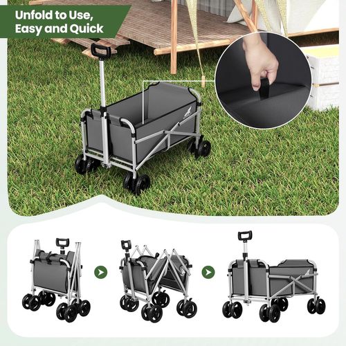 Chariot De Jardin Pliable,chariot Avec 4 Roues,chariot à Roulettes,en Tissu Oxford+métal,gris Foncé