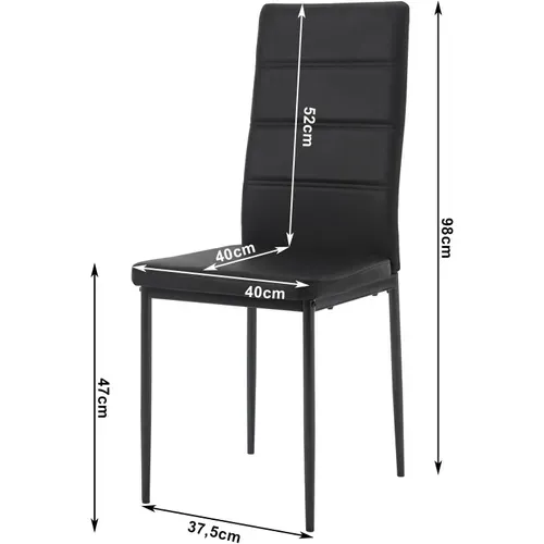 4 x Chaise Salle à Manger, Chaise Cuisine Avec Dossier Haut, Rembourré En Similicuir, Noir