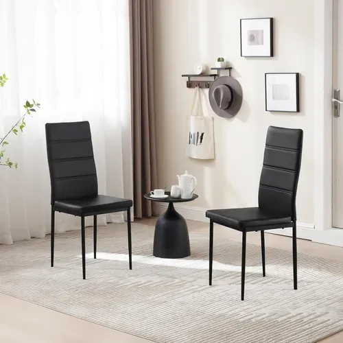 4 x Chaise Salle à Manger, Chaise Cuisine Avec Dossier Haut, Rembourré En Similicuir, Noir