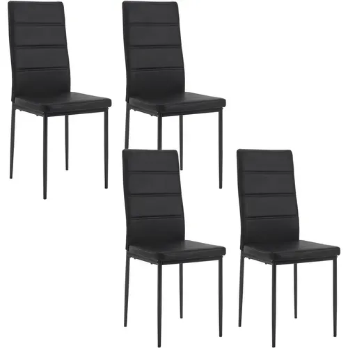 4 x Chaise Salle à Manger, Chaise Cuisine Avec Dossier Haut, Rembourré En Similicuir, Noir