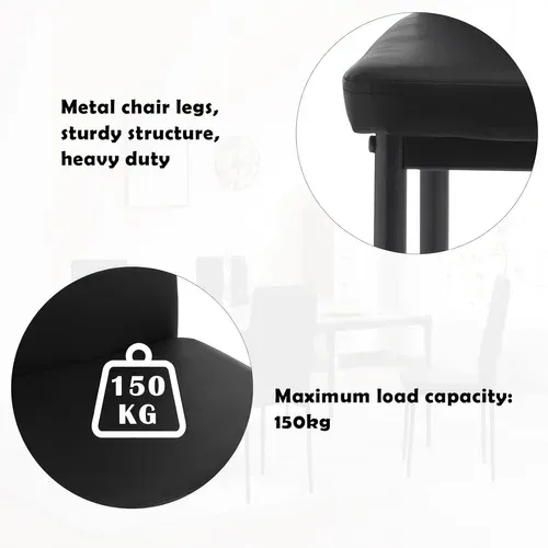 4 x Chaise Salle à Manger, Chaise Cuisine Avec Dossier Haut, Rembourré En Similicuir, Noir