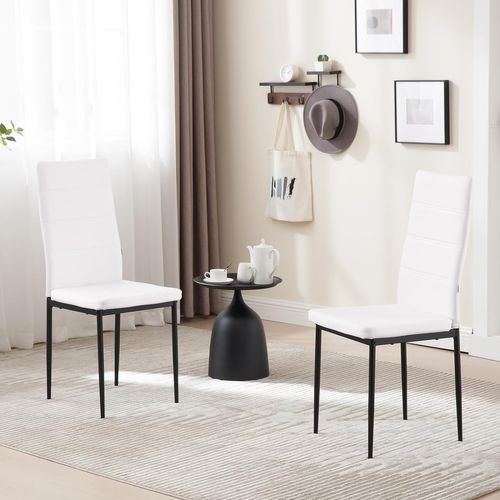 4 x Chaise Salle à Manger, Chaise Cuisine Avec Dossier Haut, Rembourré En Similicuir, Blanc