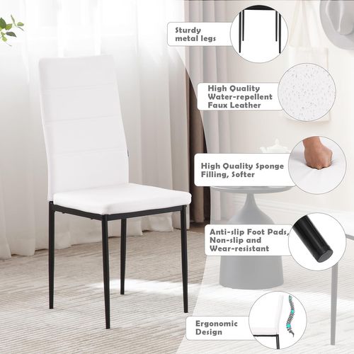 4 x Chaise Salle à Manger, Chaise Cuisine Avec Dossier Haut, Rembourré En Similicuir, Blanc