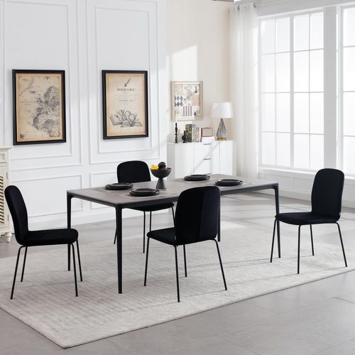 4 x chaise Salle à Manger Empilable, chaise Cuisine Velours, avec Dossier, pieds En Métal, noir