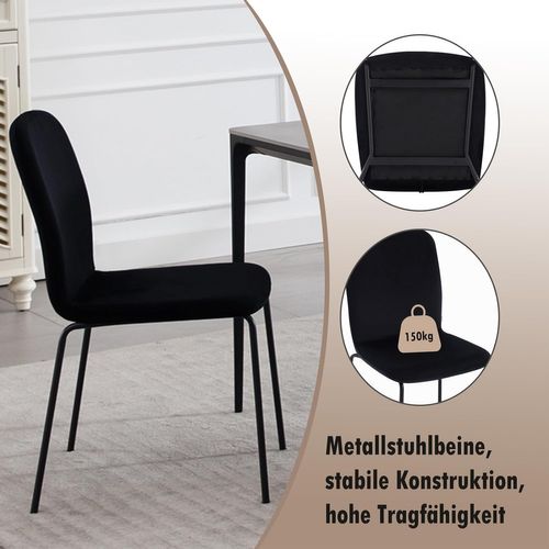 4 x chaise Salle à Manger Empilable, chaise Cuisine Velours, avec Dossier, pieds En Métal, noir