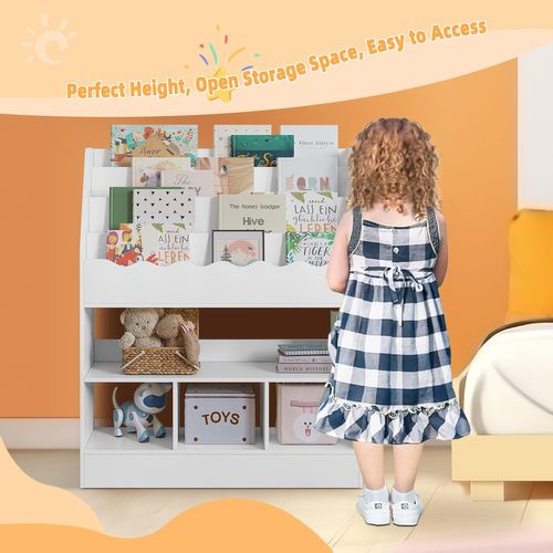 XUANYU Bibliothèque Enfant En Bois & Tissu – Étagère Livres 6 Compartiments Avec Poches, 75x30x76 Cm, Naturel