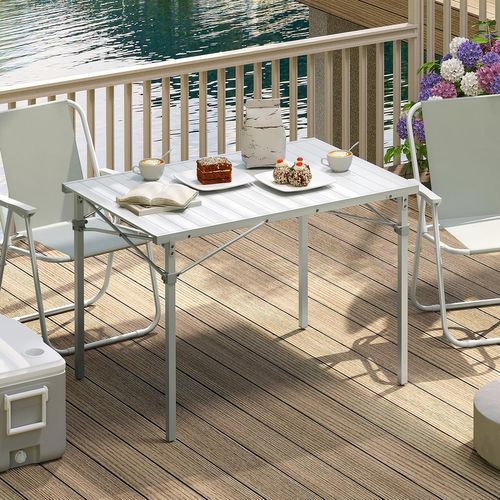 Table De Camping Pliante En Aluminium,table D'appoint,capacité De Charge 60kg,104x69x70cmargent