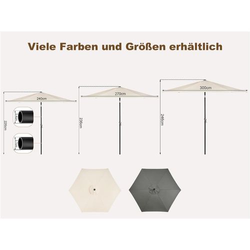 Parasol De Jardin Hexagonal 240cm, Inclinable Avec Manivelle, Tissu Anti-uv 180g/m², Beige
