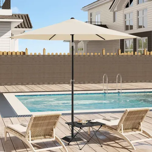 Parasol De Jardin Hexagonal 240cm, Inclinable Avec Manivelle, Tissu Anti-uv 180g/m², Beige