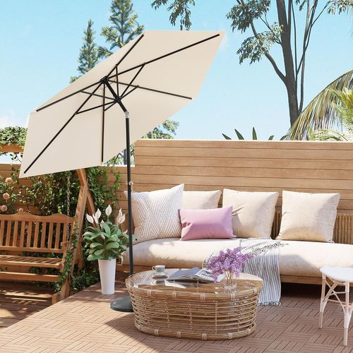Parasol De Jardin Hexagonal 240cm, Inclinable Avec Manivelle, Tissu Anti-uv 180g/m², Beige