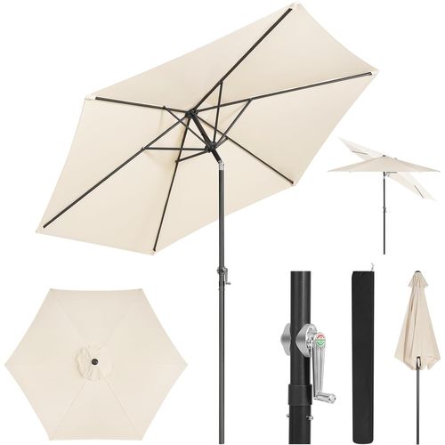 Parasol De Jardin Hexagonal 240cm, Inclinable Avec Manivelle, Tissu Anti-uv 180g/m², Beige