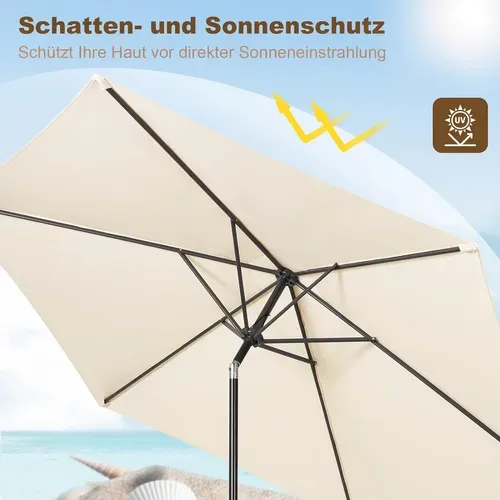 Parasol De Jardin Hexagonal 240cm, Inclinable Avec Manivelle, Tissu Anti-uv 180g/m², Beige