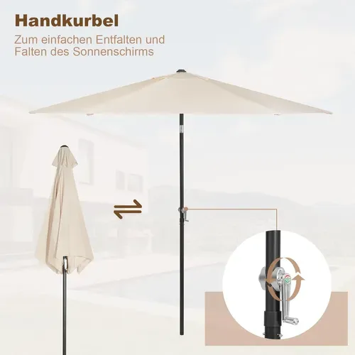 Parasol De Jardin Hexagonal 240cm, Inclinable Avec Manivelle, Tissu Anti-uv 180g/m², Beige