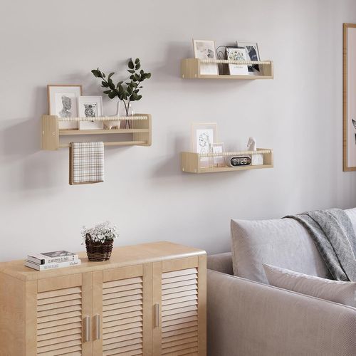 Lot De 3 Étagère Murale Pour Enfant,en Bois Massif,bibliothèque Enfant Avec Perles En Bois,50cm