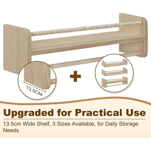 Lot De 3 Étagère Murale Pour Enfant,en Bois Massif,bibliothèque Enfant Avec Perles En Bois,50cm