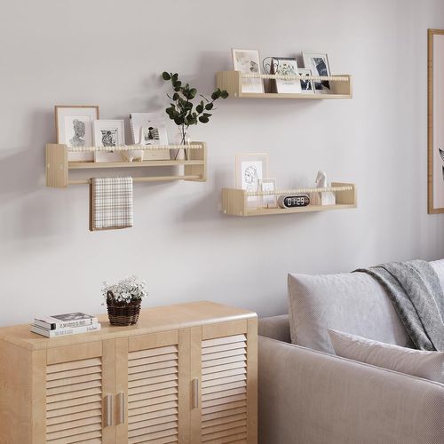 Lot De 3 Étagère Murale Pour Enfant,en Bois Massif,bibliothèque Enfant Avec Perles En Bois,60cm